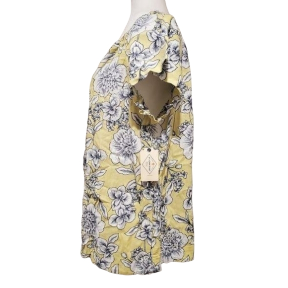 St.John's Flowy Blouse Womens Size 0X Yellow Floral Print Short Sleeve Tunic - Picture 4 of 12